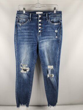 Flying Monkey Jeans Womens 30x27 Blue Distressed Button Fly Denim F4118
